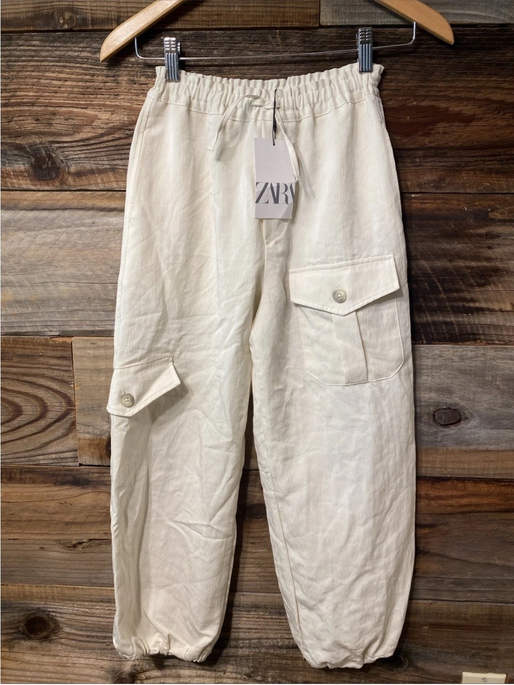Zara BRAND NEW lightweight SUMMER cargo pants off white $40 size 10 girls